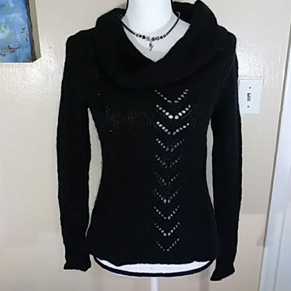 2B Bebe Womens Black Wool Blend Cowl Neck Sweater